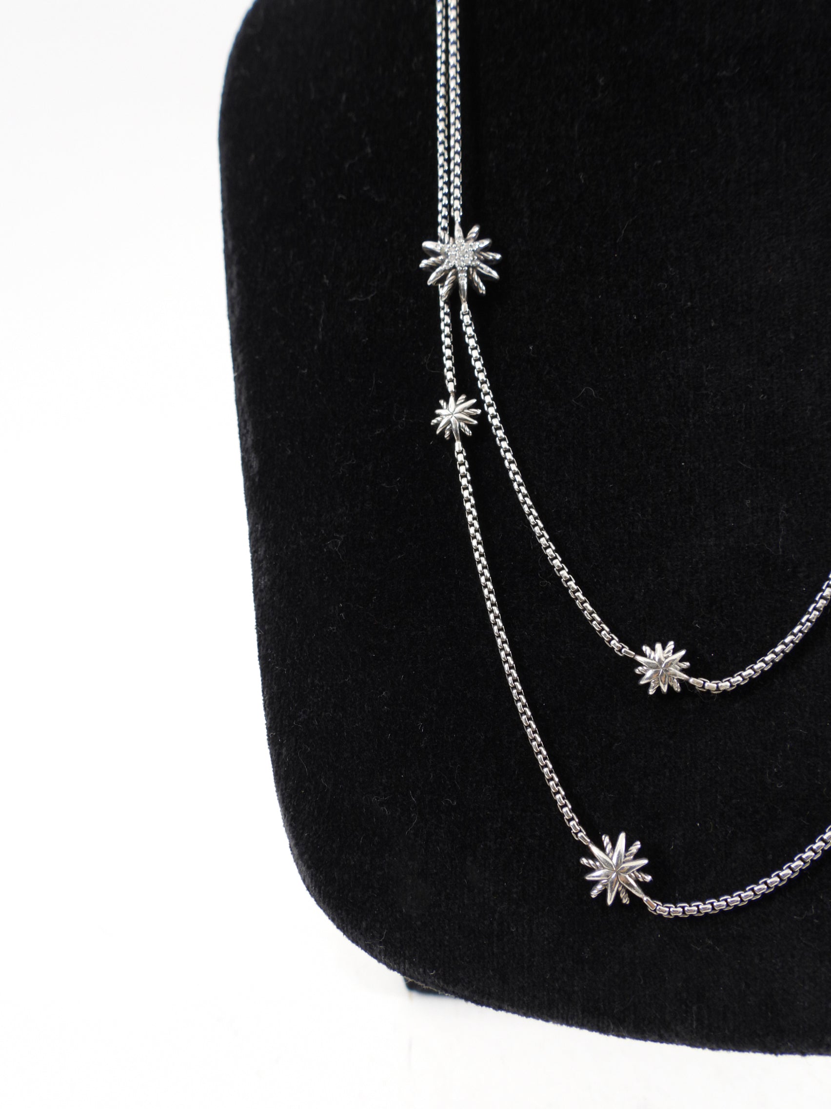David Yurman Sterling Silver Starburst Diamond Station Long Necklace