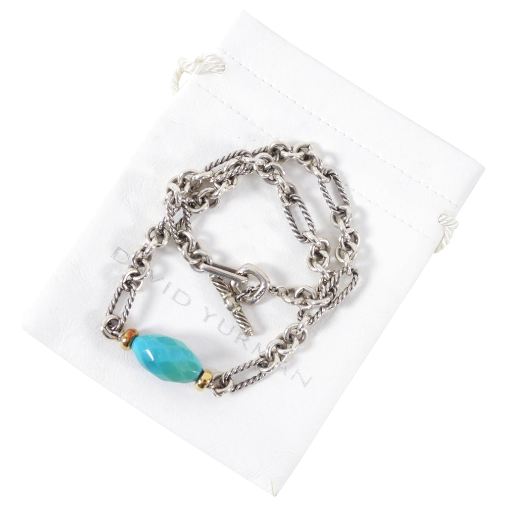 David Yurman Sterling Silver 18k Turquoise Figaro Chain Necklace