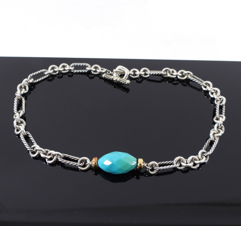 David Yurman Sterling Silver 18k Turquoise Figaro Chain Necklace