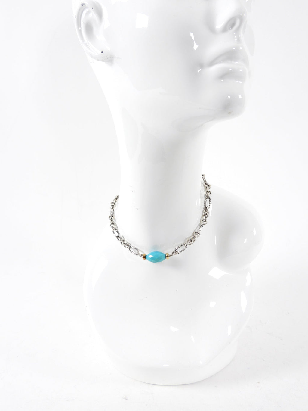 David Yurman Sterling Silver 18k Turquoise Figaro Chain Necklace