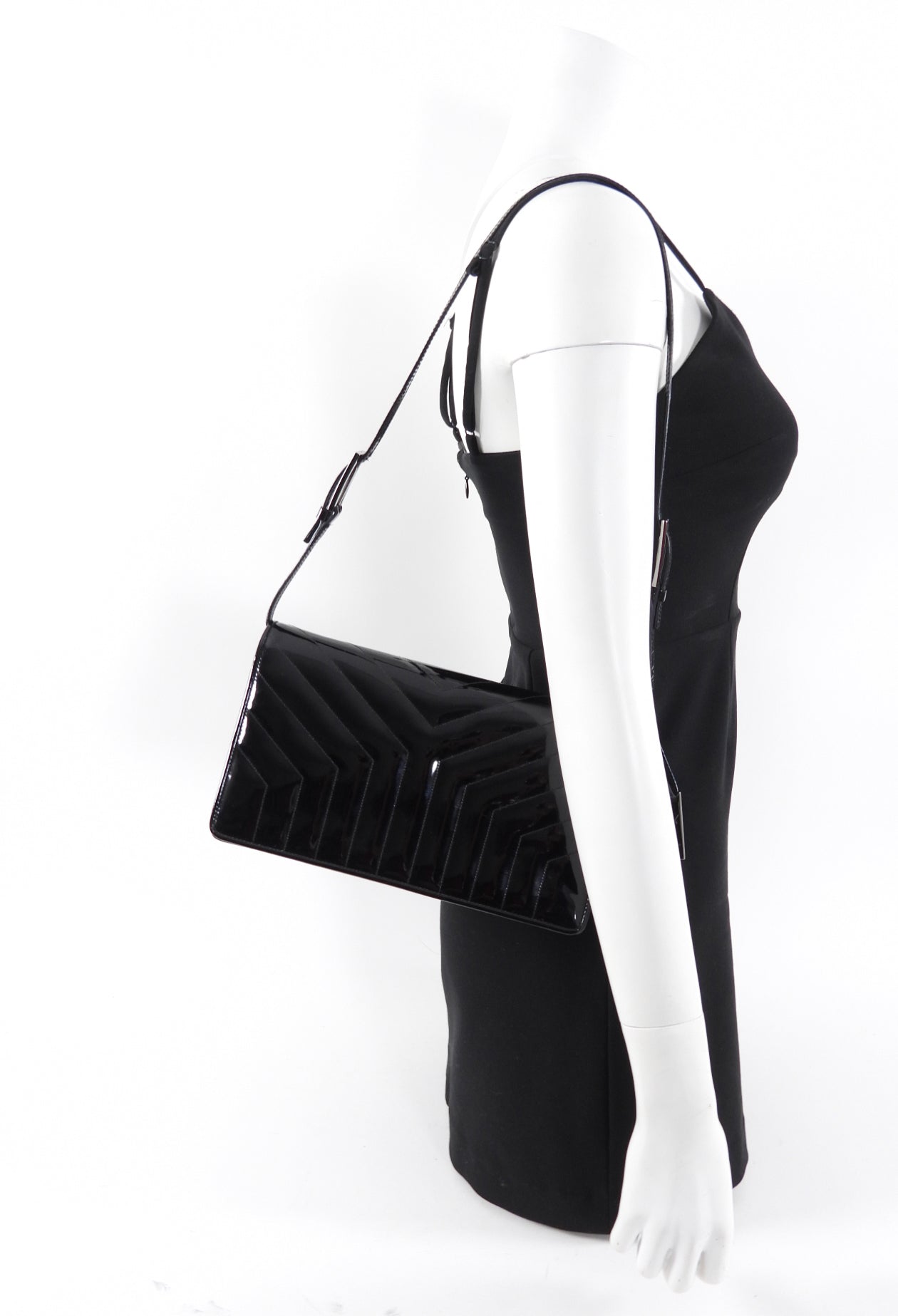 Yves Saint Laurent Rive Gauche Black Patent Y Ligne Shoulder Bag