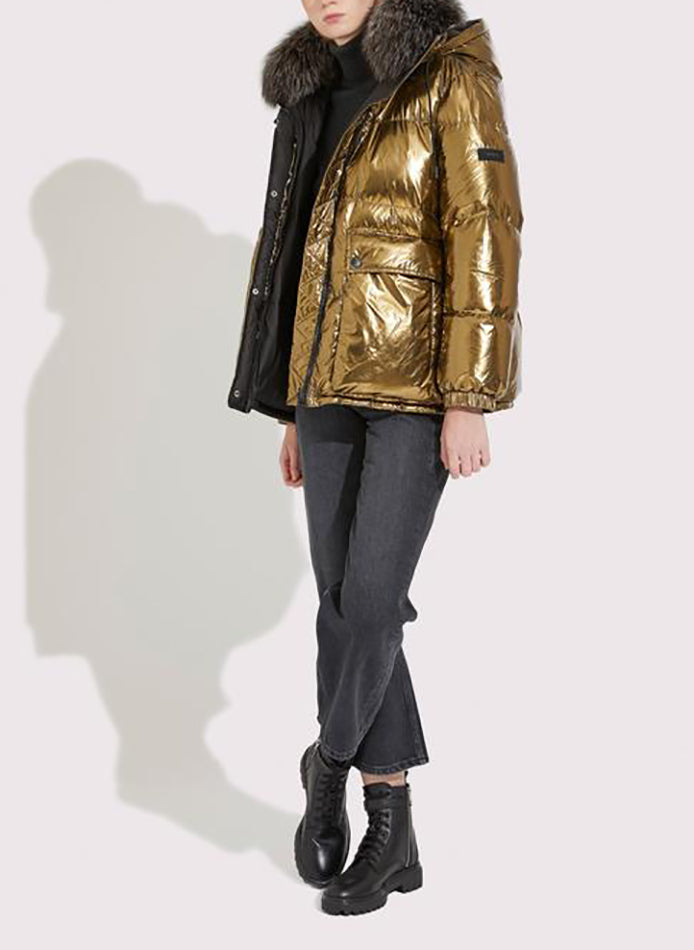 Yves Salomon Army Reversible Gold Black Metallic Parka - S / 6