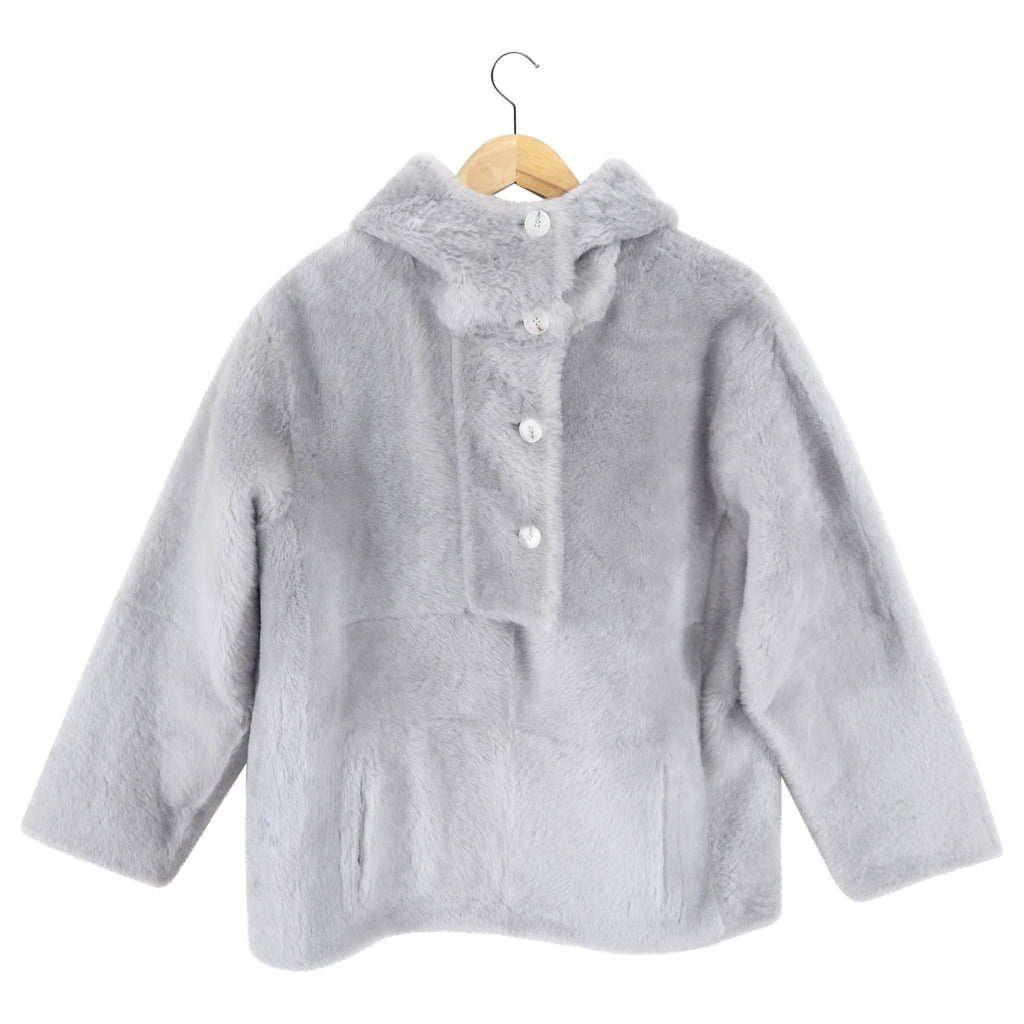 Yves Salomon Grey Shearling Hooded Lacon Jacket - XS/S