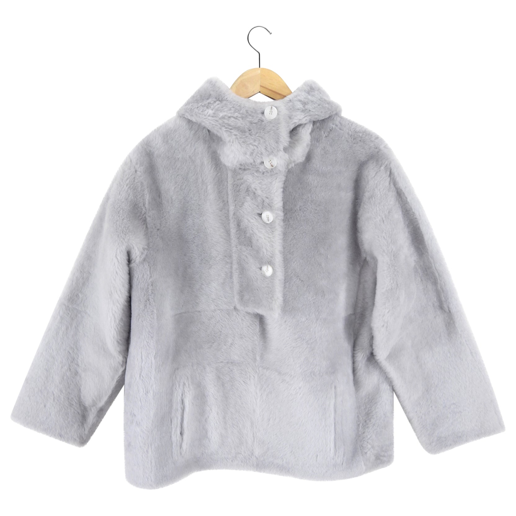 Yves Salomon Grey Shearling Hooded Lacon Jacket - XS/S