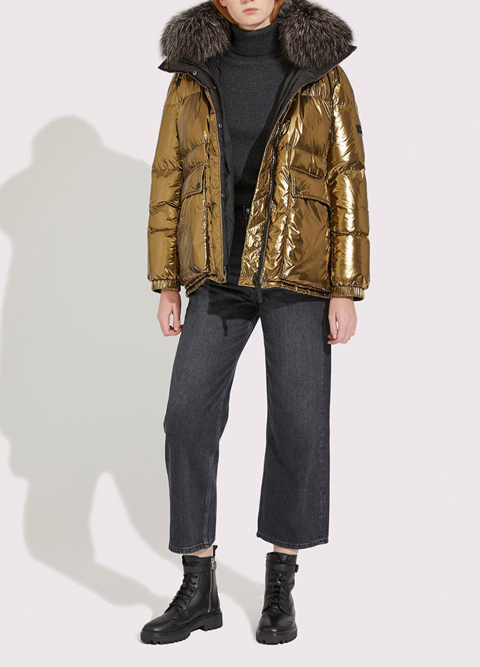 Yves Salomon Army Reversible Gold Black Metallic Parka - S / 6