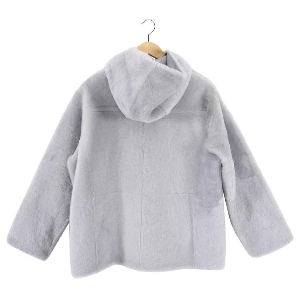 Yves Salomon Grey Shearling Hooded Lacon Jacket - XS/S
