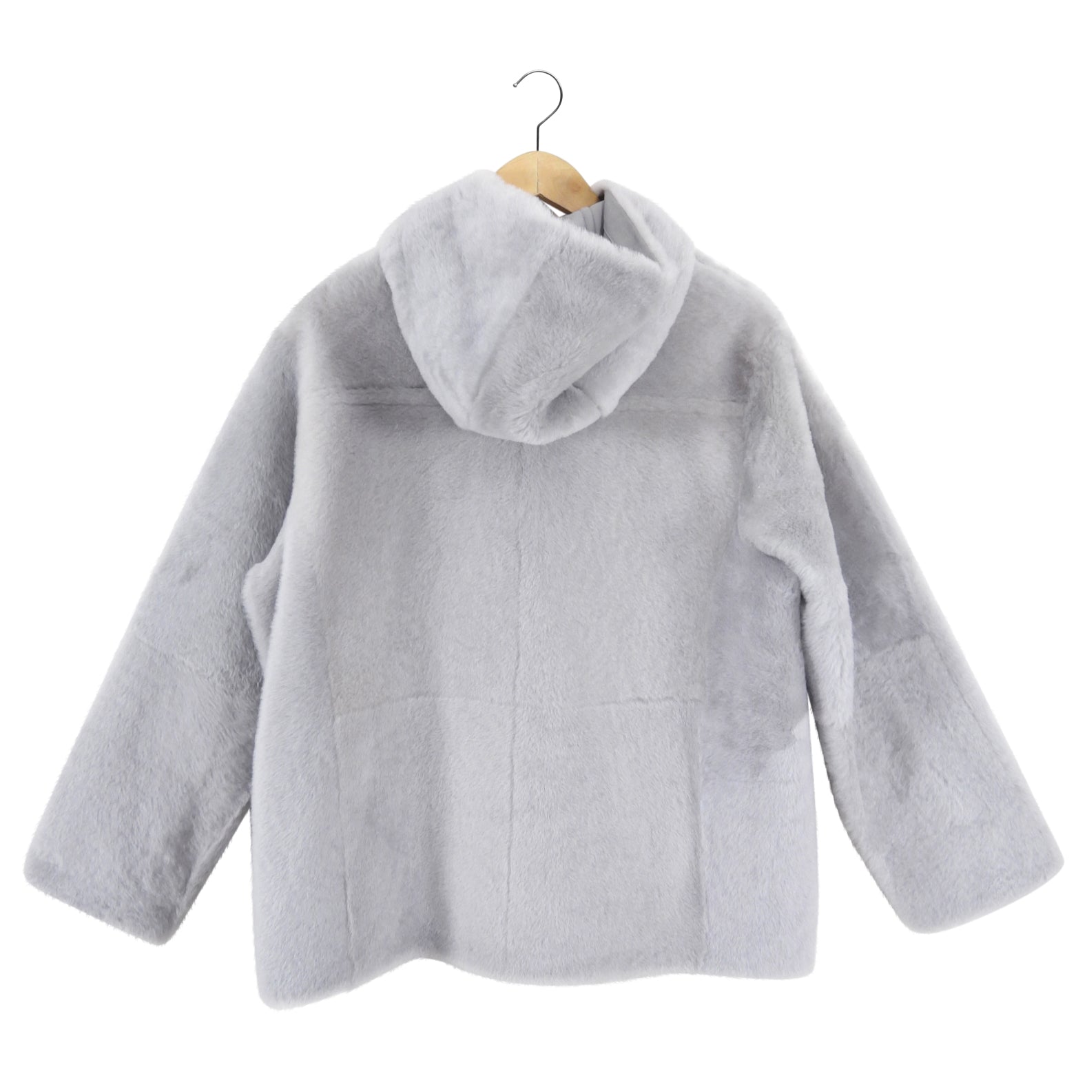 Yves Salomon Grey Shearling Hooded Lacon Jacket - XS/S