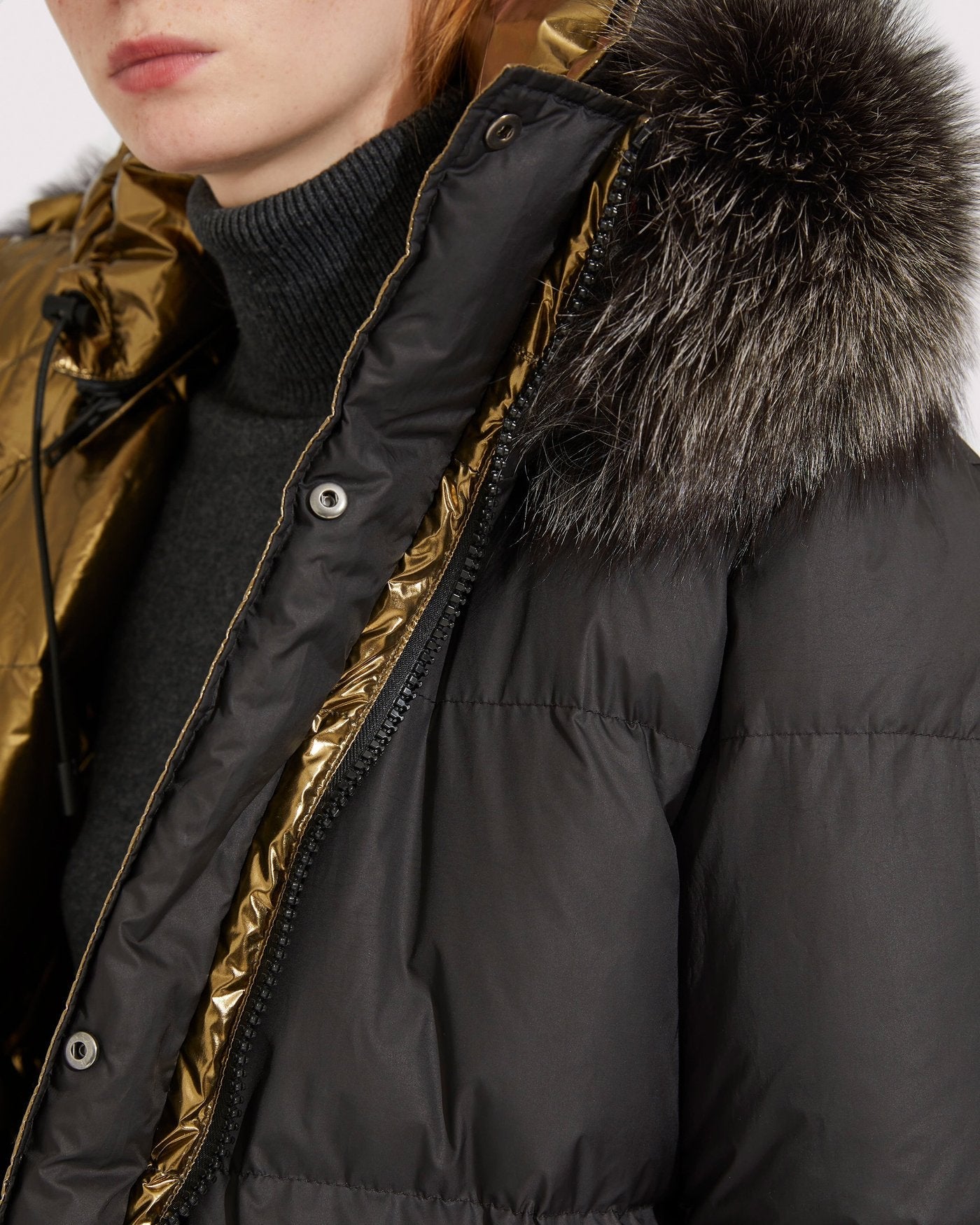 Yves Salomon Army Reversible Gold Black Metallic Parka - S / 6