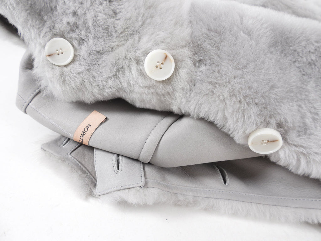 Yves Salomon Grey Shearling Hooded Lacon Jacket - XS/S