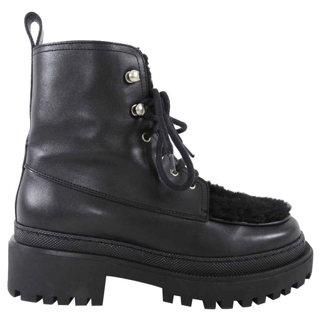 Yves Solomon Black Shearling Leather Ankle Boots - 37