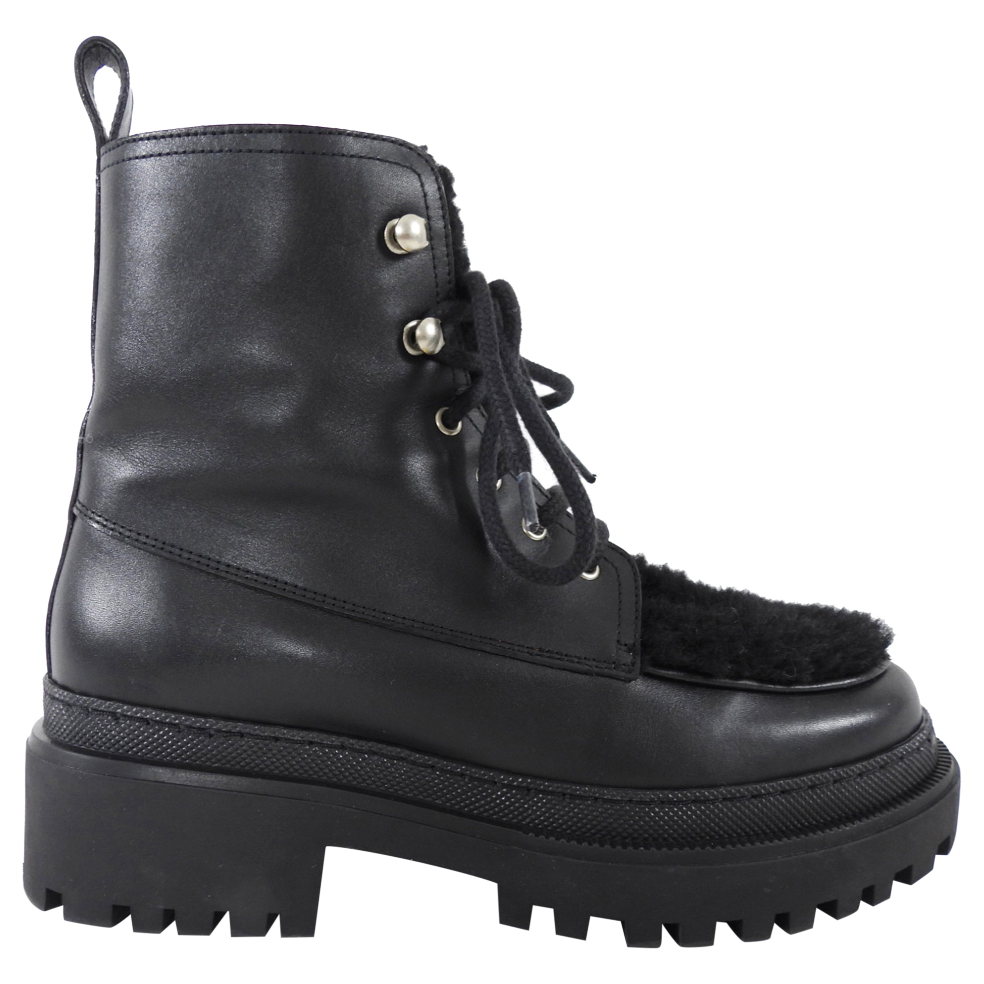 Yves Solomon Black Shearling Leather Ankle Boots - 37