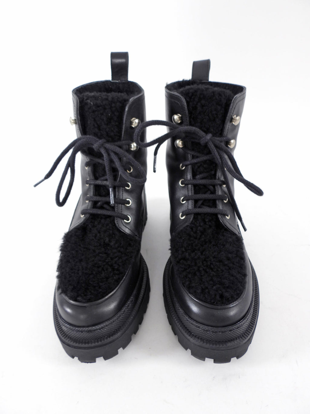 Yves Solomon Black Shearling Leather Ankle Boots - 37