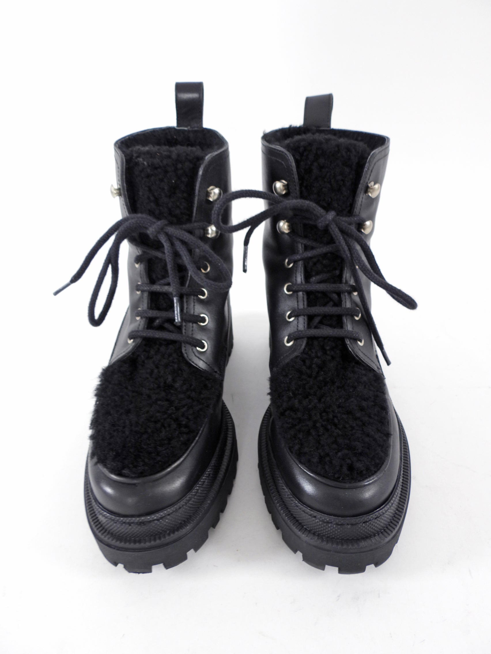 Yves Solomon Black Shearling Leather Ankle Boots - 37