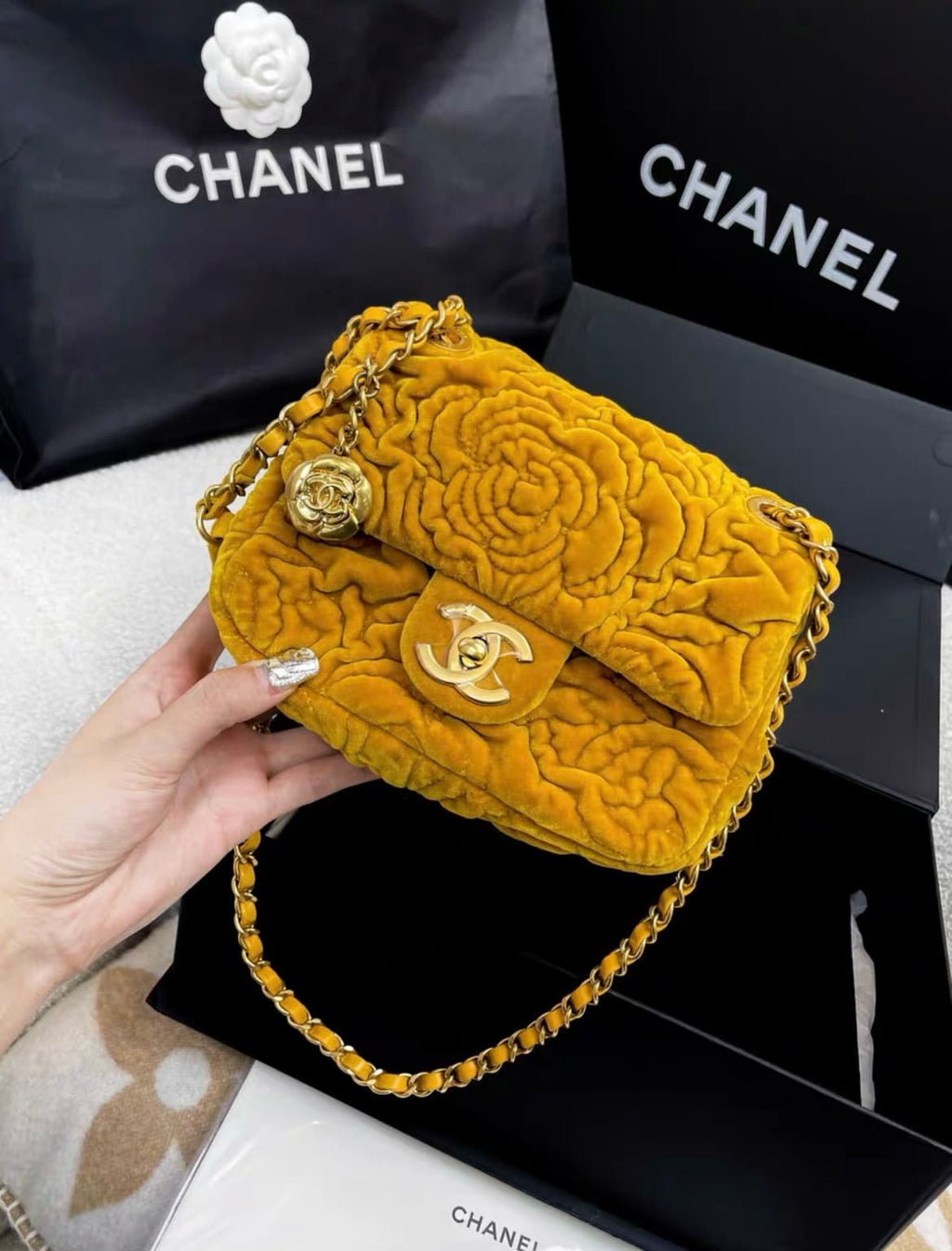 Chanel 21A Velvet Camellia Square Bag