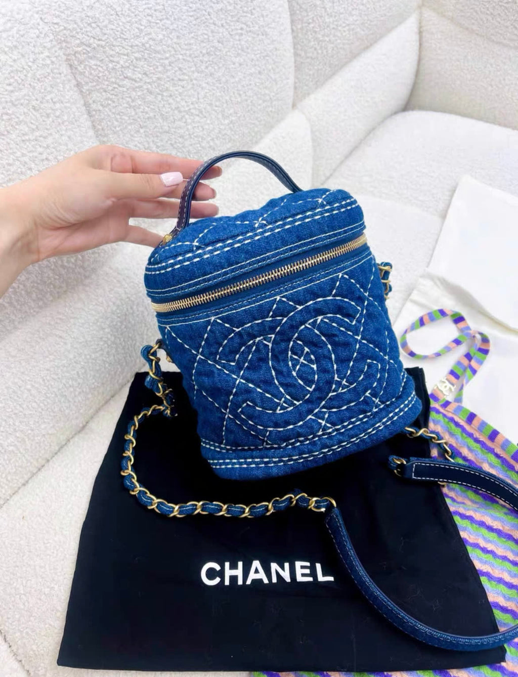 Chanel blue denim vintage vanity case bag