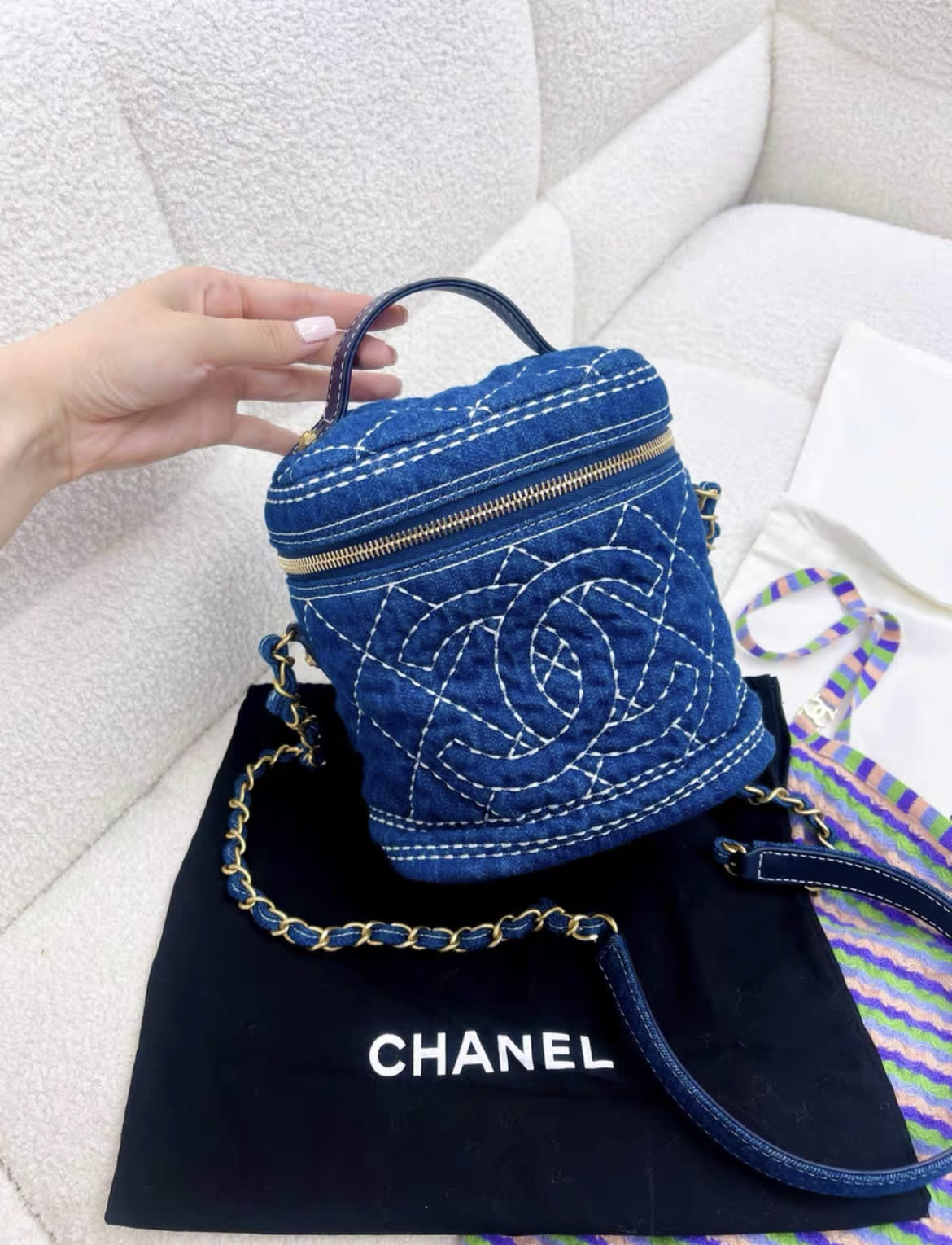 Chanel blue denim vintage vanity case bag