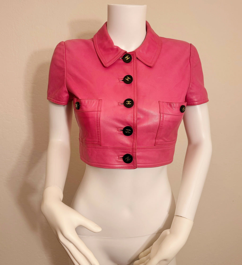 Chanel Vintage 1995 Barbie Pink Leather Cropped Jacket