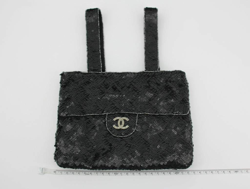 Chanel Coco Mark Metallic Black Sequin Tote Bag