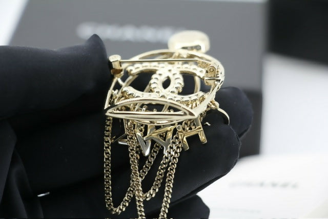Chanel B22V Rhinestone & Metal Birdcage Brooch