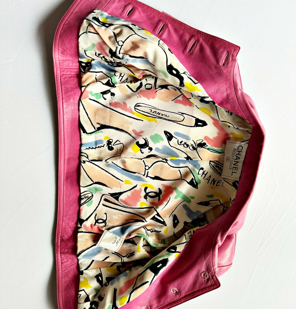 Chanel Vintage 1995 Barbie Pink Leather Cropped Jacket