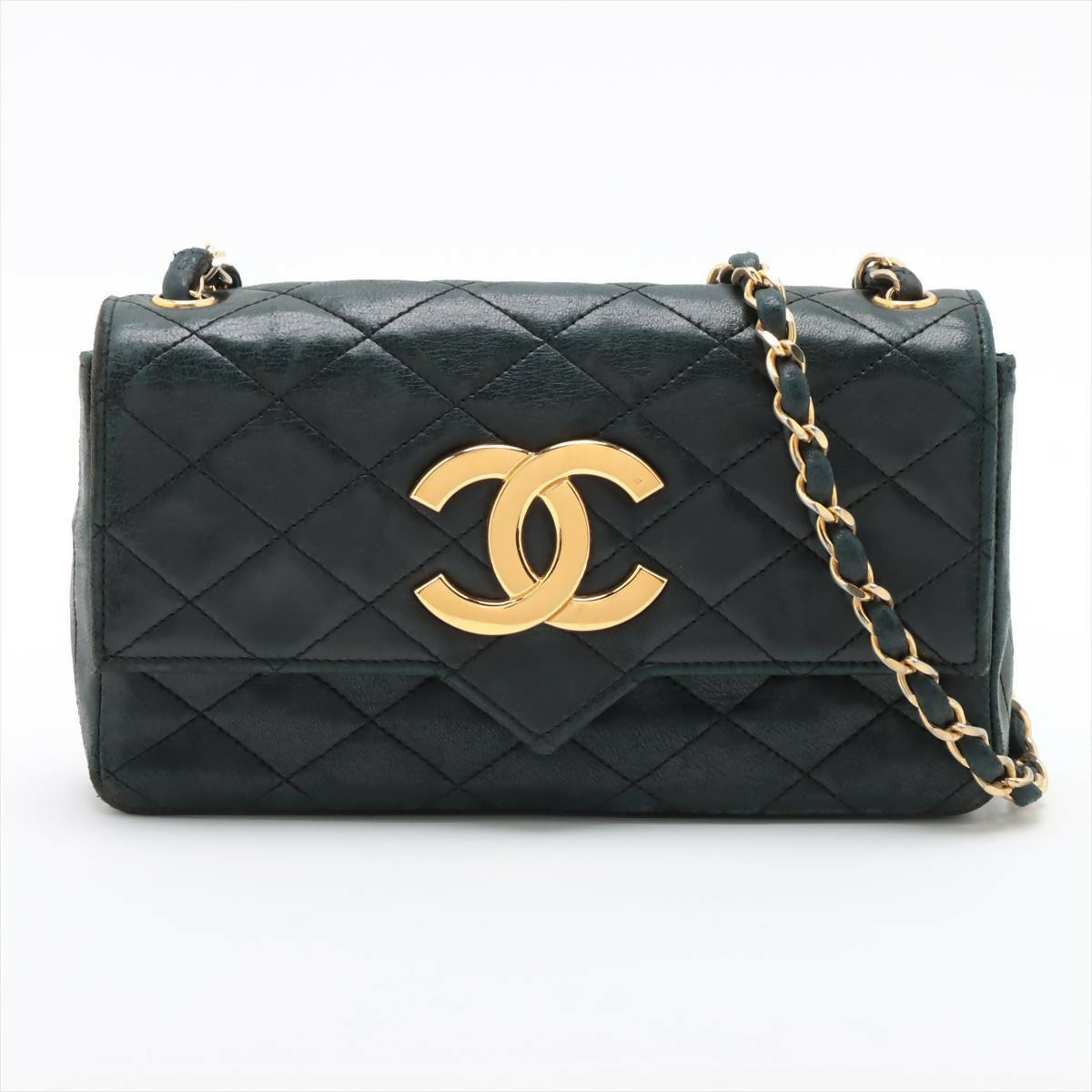 Chanel Vintage Black Navy Lambskin Big Coco Matelasse Flap Shoulder Bag