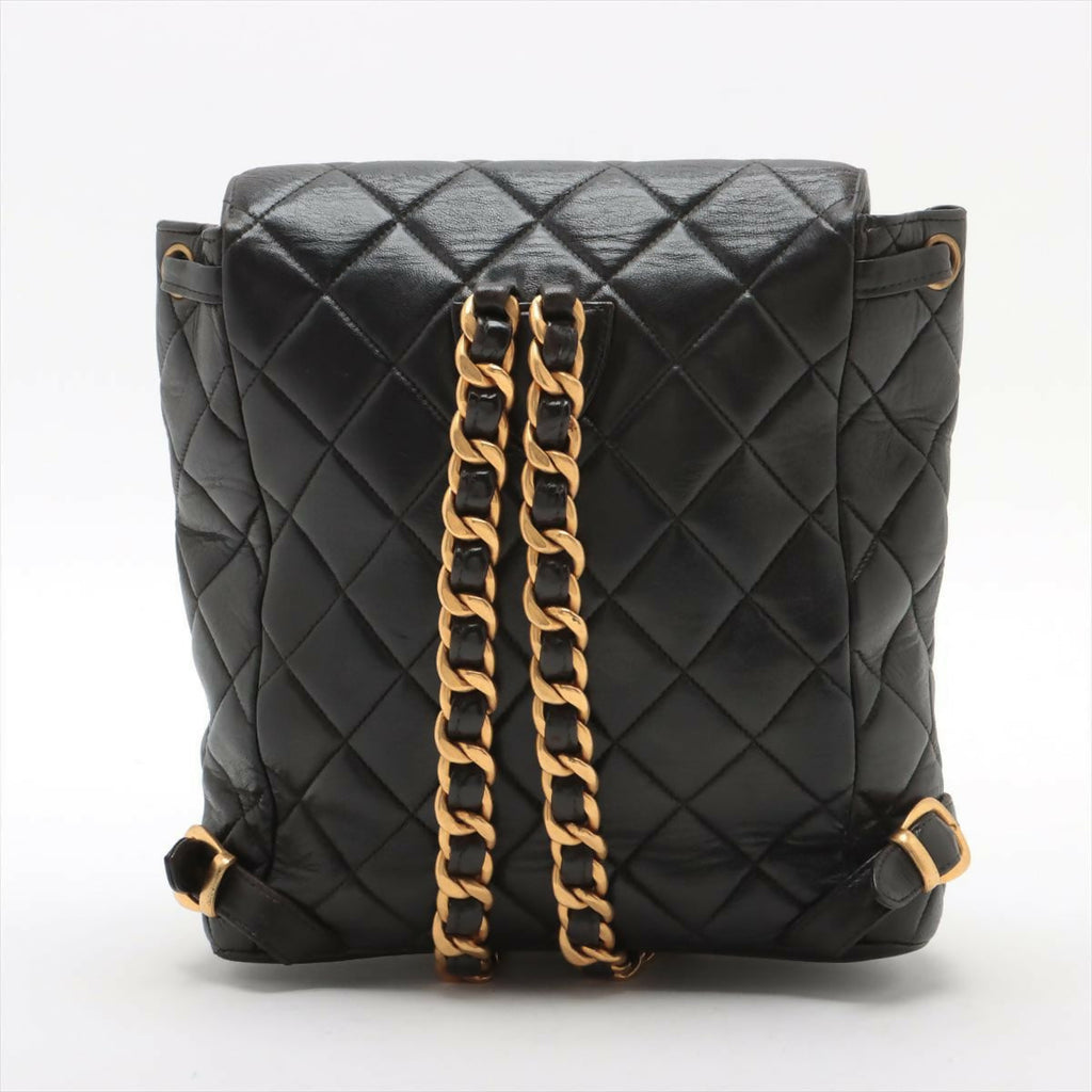 Chanel Vintage Black Lambskin Diamond-Quilted Flap Backpack