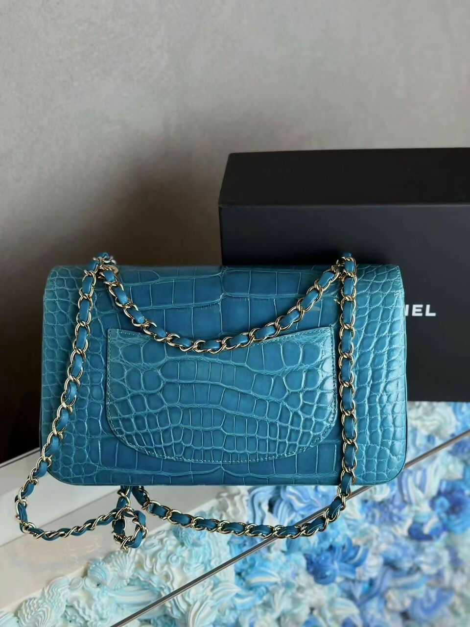 Chanel Vintage Medium Turquoise Crocodile Classic Flap Bag