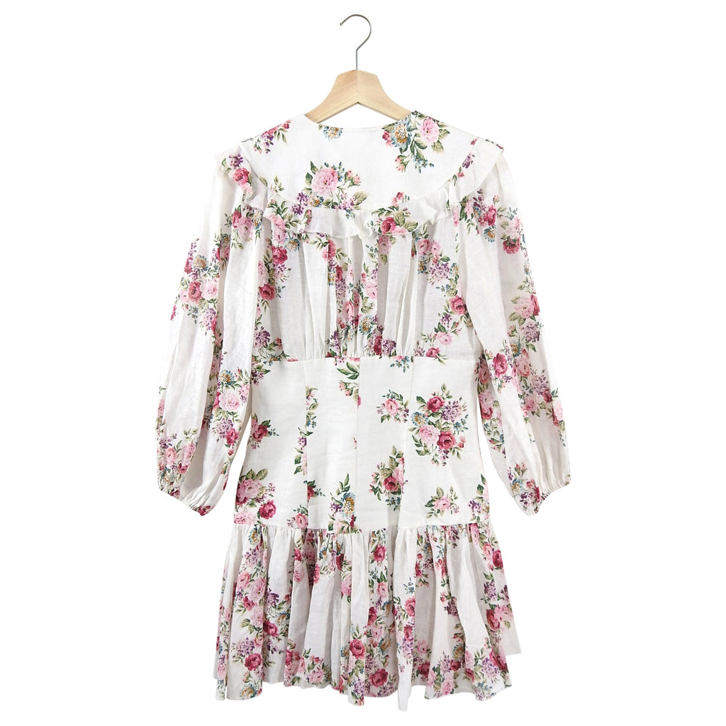 Zimmermann Honour Corset Floral Linen Ruffle Mini Dress - 6/8