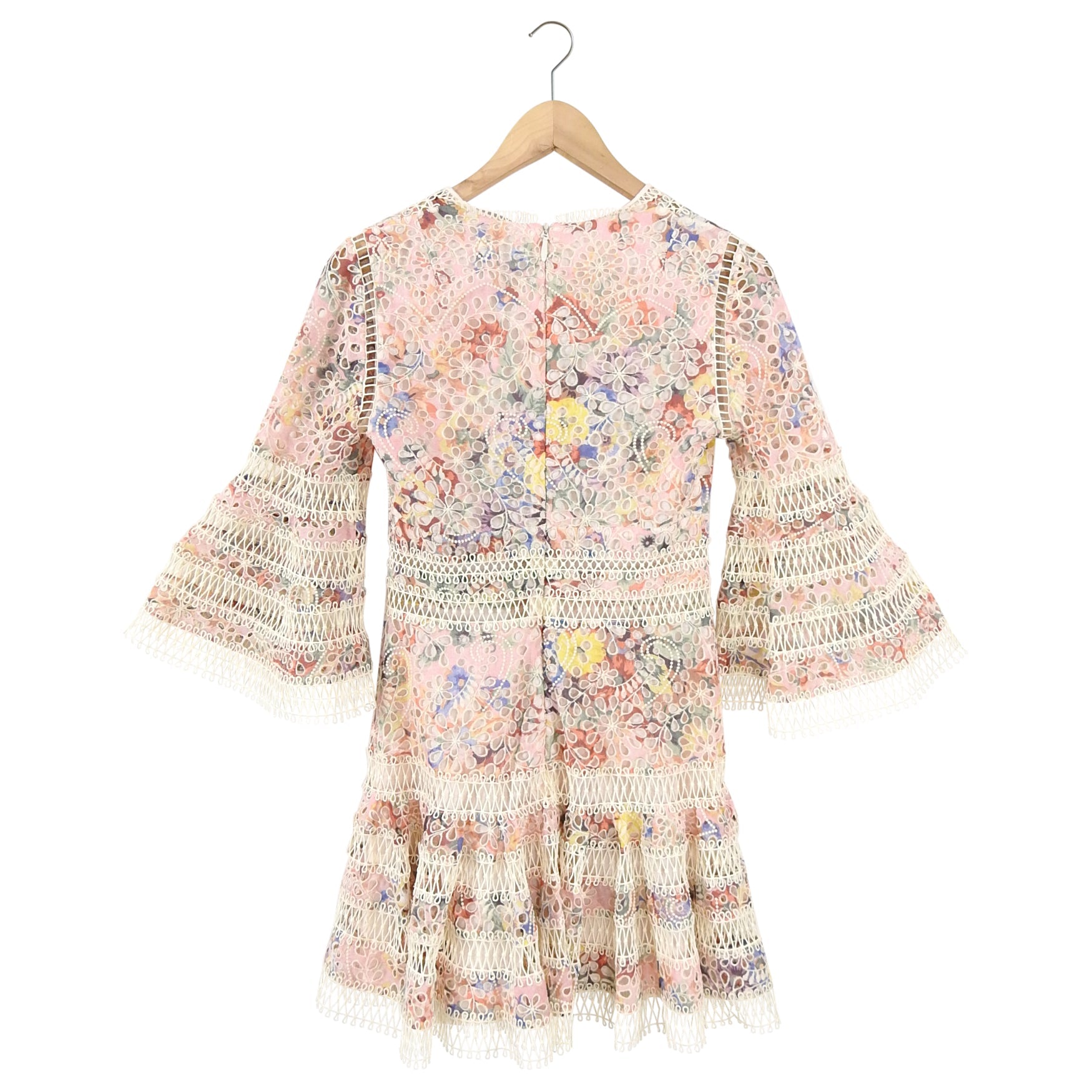 Zimmermann Laelia Foral Eyelet Lace Trim Short Dress - XS