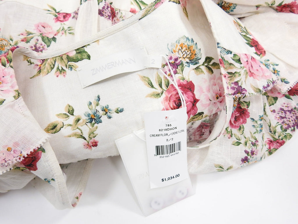 Zimmermann Honour Corset Floral Linen Ruffle Mini Dress - 6/8