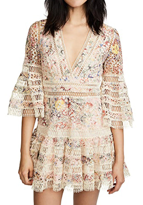 Zimmermann Laelia Foral Eyelet Lace Trim Short Dress - XS