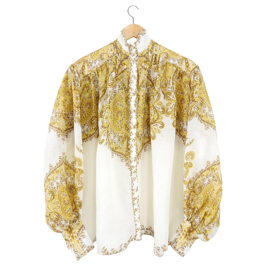 Zimmermann Yellow Paisley Zippy Billow Blouse Top - S