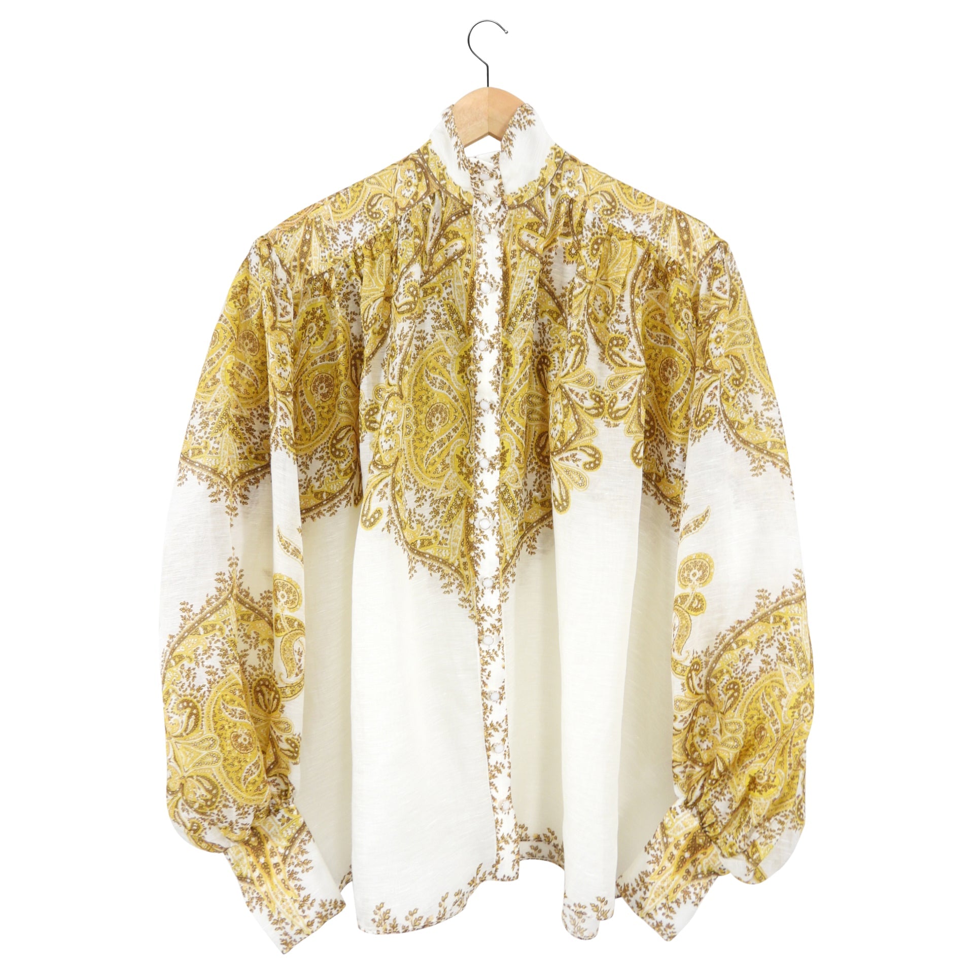 Zimmermann Yellow Paisley Zippy Billow Blouse Top - S