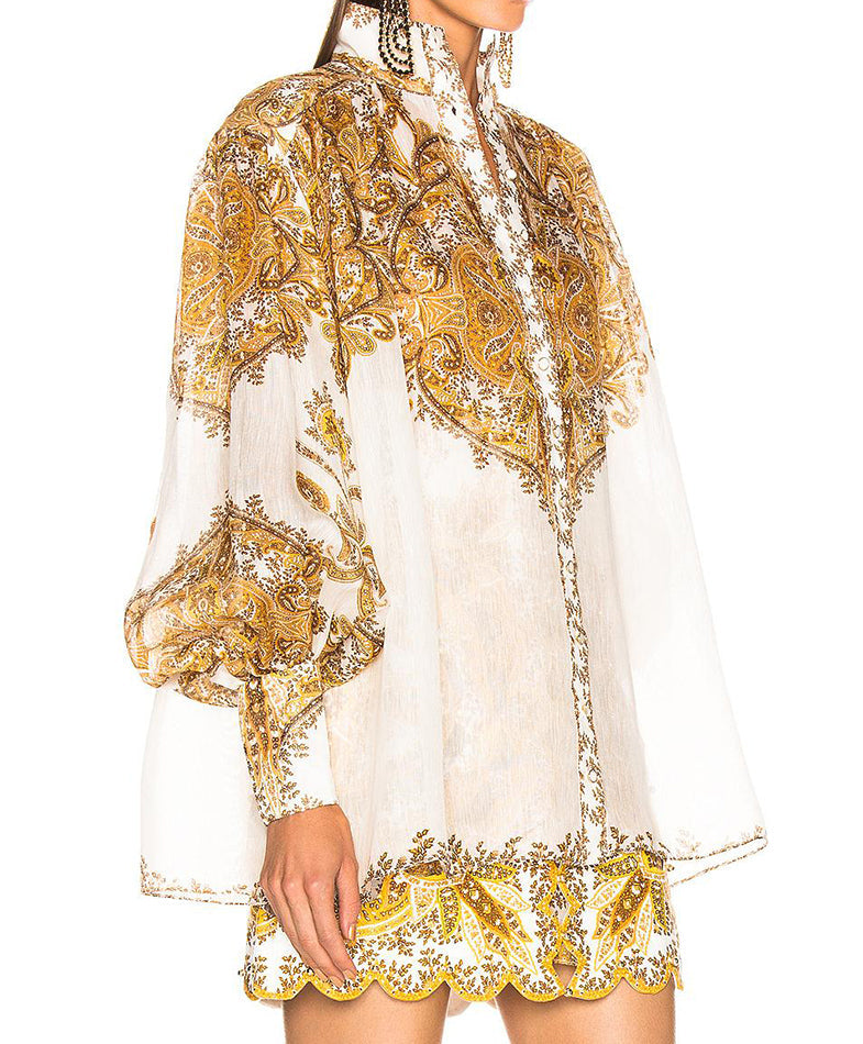 Zimmermann Yellow Paisley Zippy Billow Blouse Top - S