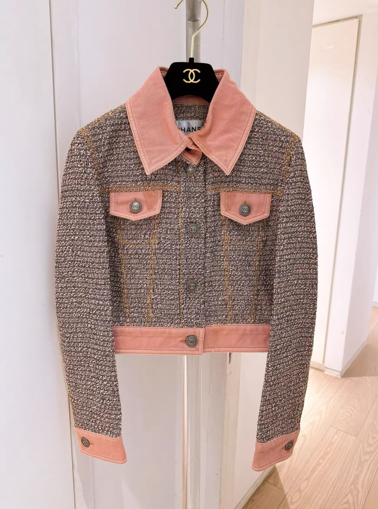 Chanel orange and pink tweed jacket