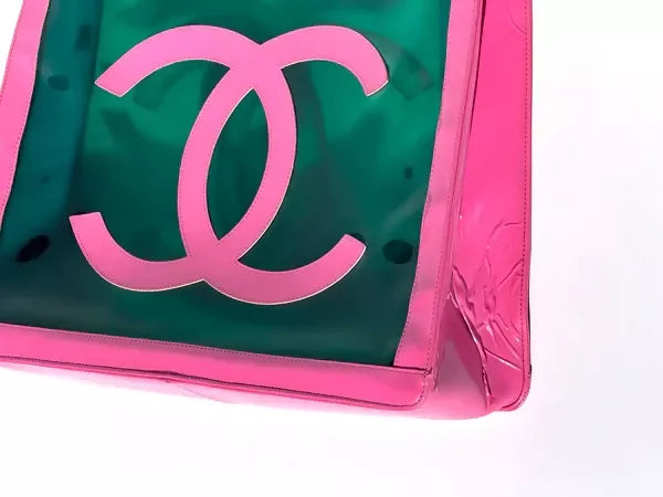 Chanel 1995 Vintage Barbie Pink Patent PVC Chunky Chain Tote Bag